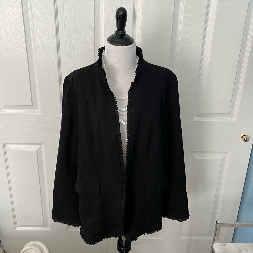 Chicos Black Ruffle Blazer Size 3 (16 or 18)